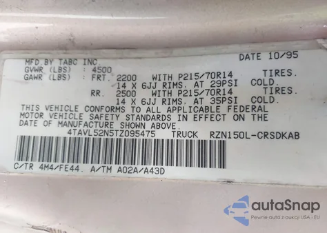 1996 Toyota Tacoma Xtracab z USA, uszkodzony, nr VIN 4TAVL52N5TZ095475